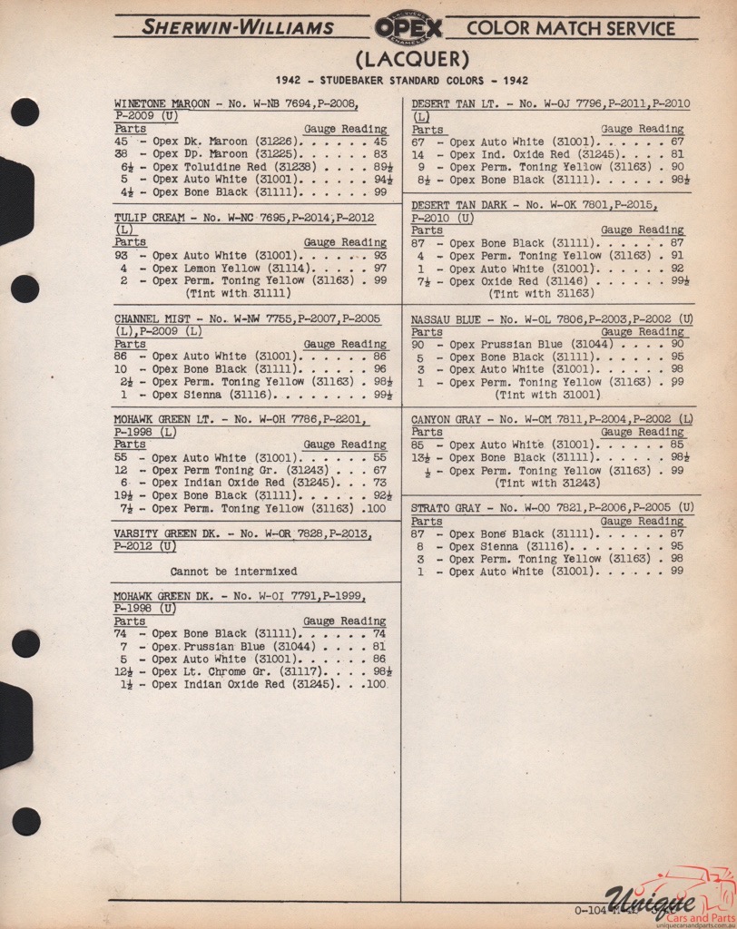 1942 Studebaker Paint Charts Williams 3